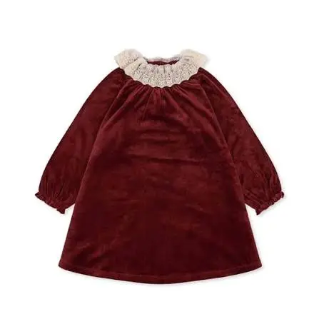 Vestido de Terciopelo Burdeos con Cuello de Encaje