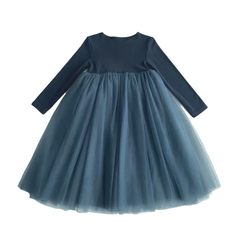 Vestido de tul y manga larga - Azulón