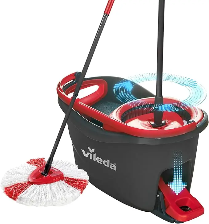 Vileda Easy Wring & Clean Turbo Set, Cubo con Pedal y Fregona Giratoria. Sistema de fregado con escurrido sin manos, cabezal de microfibra 2 en 1 y mango telescópico.