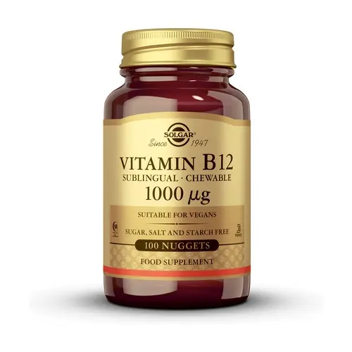 Vitamina B12 1000 mcg sublingual , vegano - 100 Comprimidos masticables - SOLGAR