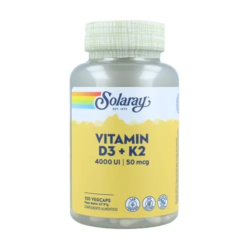 Vitamina D3 & K2 - 120 VegCaps. Sin Soja. Sin gluten. Apto para veganos.
